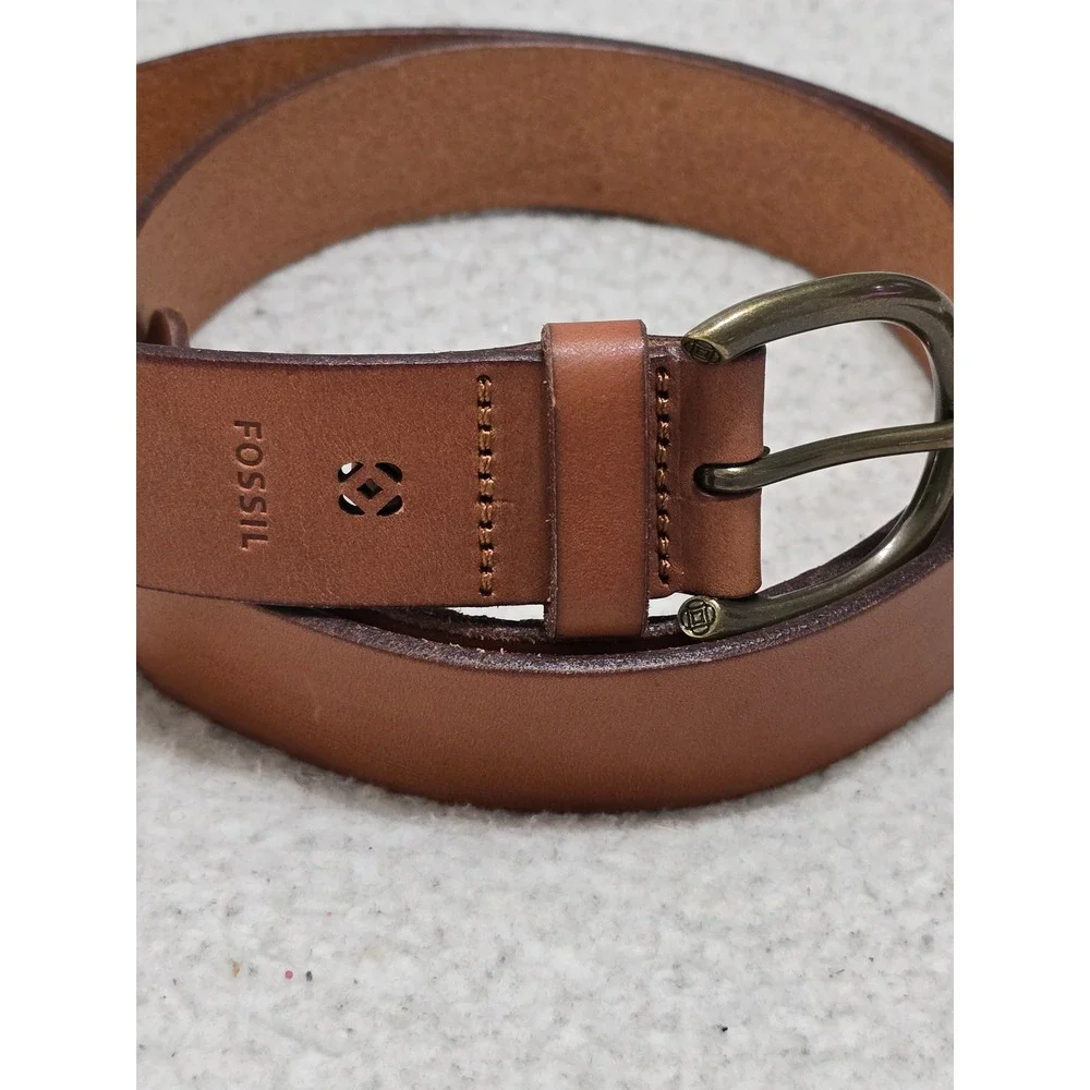 Fossil Mens Brown Leather Belt Brass Buckle Large BT4113 231